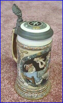 Drinkers & Barmaid with Saying by Mettlach 1/2L German beer stein antique # 2716