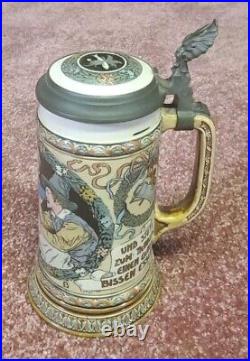 Drinkers & Barmaid with Saying by Mettlach 1/2L German beer stein antique # 2716