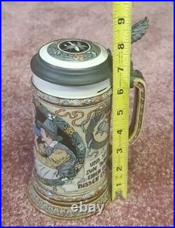 Drinkers & Barmaid with Saying by Mettlach 1/2L German beer stein antique # 2716