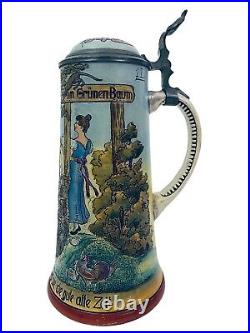 Dumler & Breiden 728 Antique German Beer Stein Large 1 Liter Etched 10 Tall