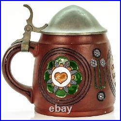 Dumler & Breiden Antique Lidded Mug German Etched Beer Stein Art Nouveau 1900s