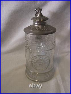 Early Beer Stein Glass Lidded Hand Blown Antique German #XX