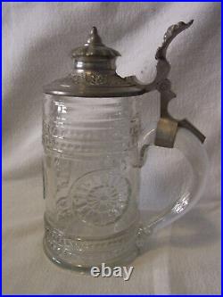 Early Beer Stein Glass Lidded Hand Blown Antique German #XX