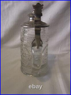 Early Beer Stein Glass Lidded Hand Blown Antique German #XX