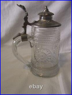 Early Beer Stein Glass Lidded Hand Blown Antique German #XX