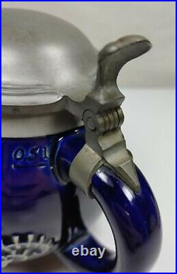 Eckhardt Engler German Cobalt Blue Glazed Lidded Beer Stein Mug 3D Flower Design
