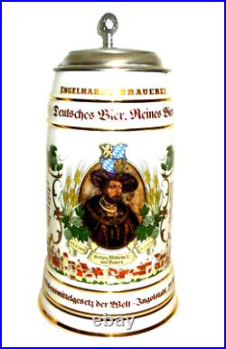 Engelhardt +1998 Berlin Reinheitsgebot 1L Masskrug lidded German Beer Stein