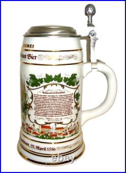 Engelhardt +1998 Berlin Reinheitsgebot 1L Masskrug lidded German Beer Stein