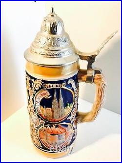 Estate Fresh Vintage Gerz German Cities Pewter Lidded Beer Stein Tankard Mug
