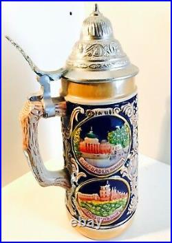 Estate Fresh Vintage Gerz German Cities Pewter Lidded Beer Stein Tankard Mug