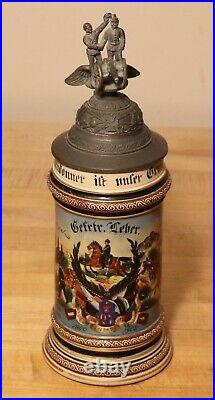 Field Artillery German Regimental beer stein with Cannon lid antique Gefreiter