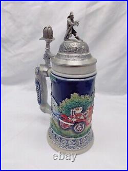 Fire Brigade with 3D Firefighter Pewter Lid German Beer Stein Limited Edition