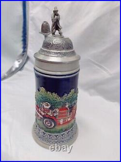 Fire Brigade with 3D Firefighter Pewter Lid German Beer Stein Limited Edition