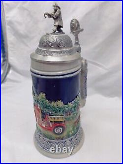 Fire Brigade with 3D Firefighter Pewter Lid German Beer Stein Limited Edition