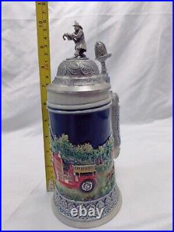 Fire Brigade with 3D Firefighter Pewter Lid German Beer Stein Limited Edition