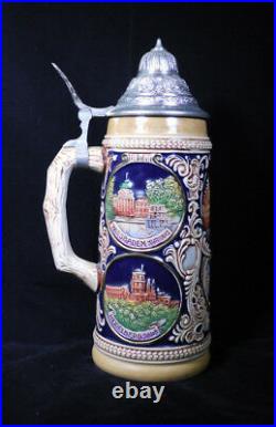 First Edition Gerz German Cities Themed Lidded Beer Stein Mug Hand Painted