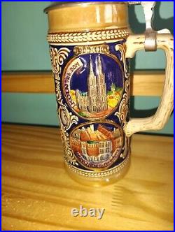 First Edition Gerz German Cities Themed Lidded Beer Stein Mug Hand Painted