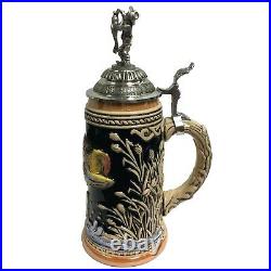 Fisherman Angler with 3D Pewter Lid LE German Stoneware Beer Stein. 75 L Germany