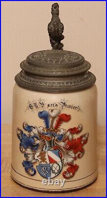 Fraternity Student Wappen & motto by H. Schauer 1/2 L German beer stein Antique