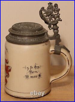 Fraternity Student Wappen & motto by H. Schauer 1/2 L German beer stein Antique