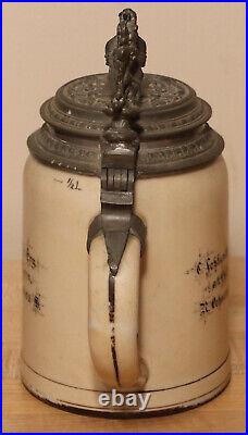 Fraternity Student Wappen & motto by H. Schauer 1/2 L German beer stein Antique