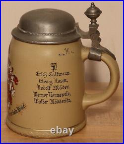 Fraternity Student Wappen & motto by Mettlach 1/2 L German beer stein Antique