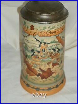 Frog Band & Gnomes by Hauber & Reuther German beer stein antique