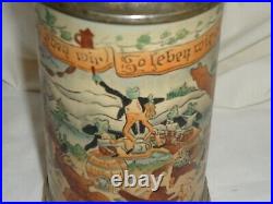 Frog Band & Gnomes by Hauber & Reuther German beer stein antique