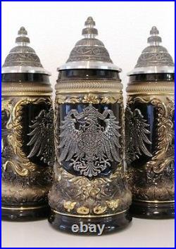 GERMAN BEER STEIN, 0,5 l pewter relief german eagle with lid NEW LIMITED EDITION