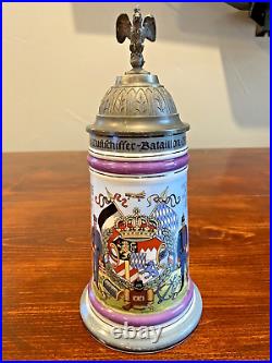 GERMAN Military Regimental Lithophane Beer Stein Imperial Eagle Pewter Lid REPRO