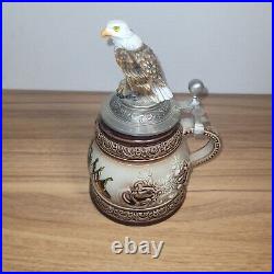 GERMAN RARE DEUTSCHLAND BEER STAIN MUG CERAMIC HAND PAINTED WithEAGLE ON LID