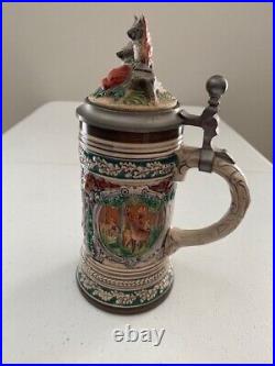 GERZ 1983 Vintage Limited Edition Signed German WolfPewter Lidded Beer Stein