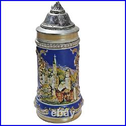 GERZ Lidded German Beer Stein Germany Swan Castle Scene Detailed Gold Gilding