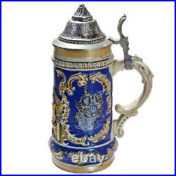 GERZ Lidded German Beer Stein Germany Swan Castle Scene Detailed Gold Gilding