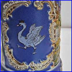 GERZ Lidded German Beer Stein Germany Swan Castle Scene Detailed Gold Gilding