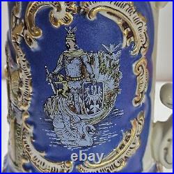 GERZ Lidded German Beer Stein Germany Swan Castle Scene Detailed Gold Gilding