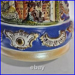 GERZ Lidded German Beer Stein Germany Swan Castle Scene Detailed Gold Gilding