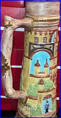 GIANT 23 German Figural TOWER WITH COURTING COUPLE Porcelain Beer Stein Castle