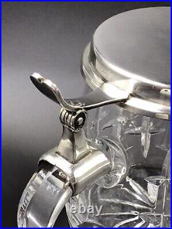 Gebruder Deyhle German Crystal Tankard Beer Mug Glass Sterling Silver Lid MINT