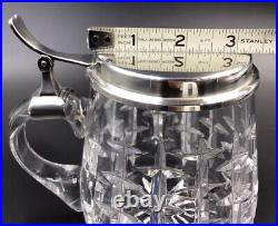 Gebruder Deyhle German Crystal Tankard Beer Mug Glass Sterling Silver Lid MINT
