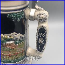Genuine Vintage Thewalt German Beer Stein Fire Fighter Hand Painted Pewter Lid