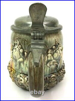 German Beer Stein 1/2 Liter Art Deco Art Nouveau Pewter lid with crest NICE