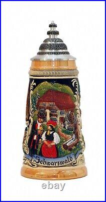 German Beer Stein Black Forest panorama with ptd. Pewter lid. ZO 1749/996 NEW