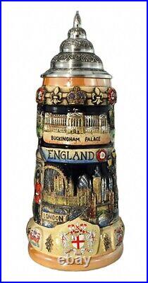 German Beer Stein England Panorama Stein 0.75 liter tankard, bee. KI 309/EN NEW