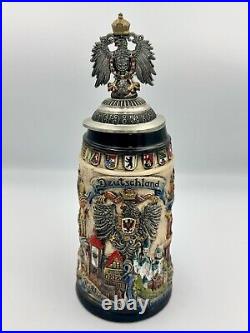 German Beer Stein Germany 0.5 liter tankard, with ptd. Pewter lid, beer mug