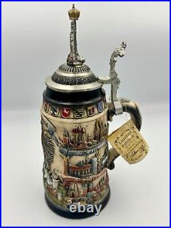 German Beer Stein Germany 0.5 liter tankard, with ptd. Pewter lid, beer mug