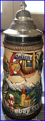 German Beer Stein Handpainted Ltd Ed 20/5000 75% Zinn Pewter Lid Zoller and Born