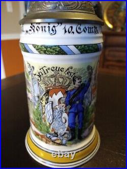 German Beer Stein Lithophane Pewter Lid Reserve Hat Ruh Naval Crown kaiser 483f