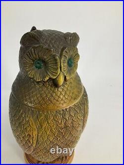 German Beer Stein Matthias Girmscheid Figural Owl Lid Vintage 1960 Green Eyes