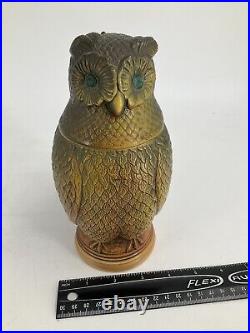 German Beer Stein Matthias Girmscheid Figural Owl Lid Vintage 1960 Green Eyes